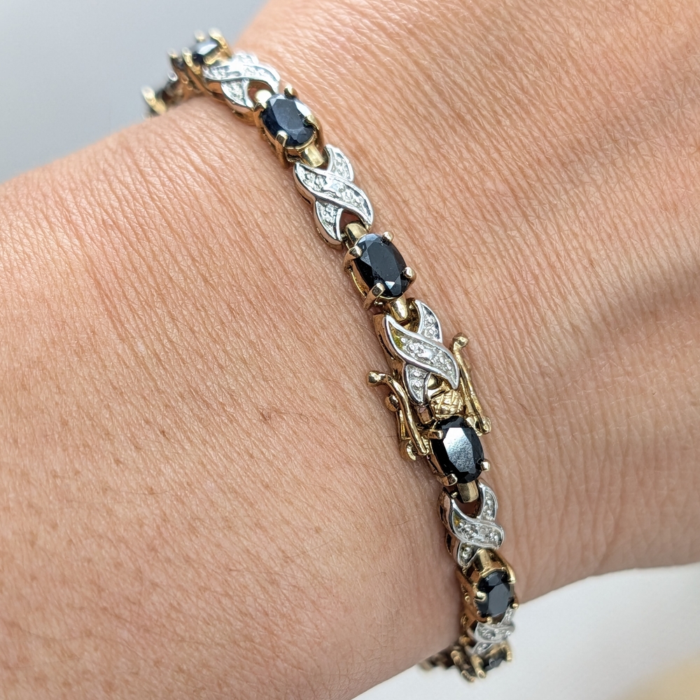 Vintage 925 Sterling Silver Gold Vermeil Black Onyx Bracelet | 7.25" | 12.2g - Picture 3 of 17